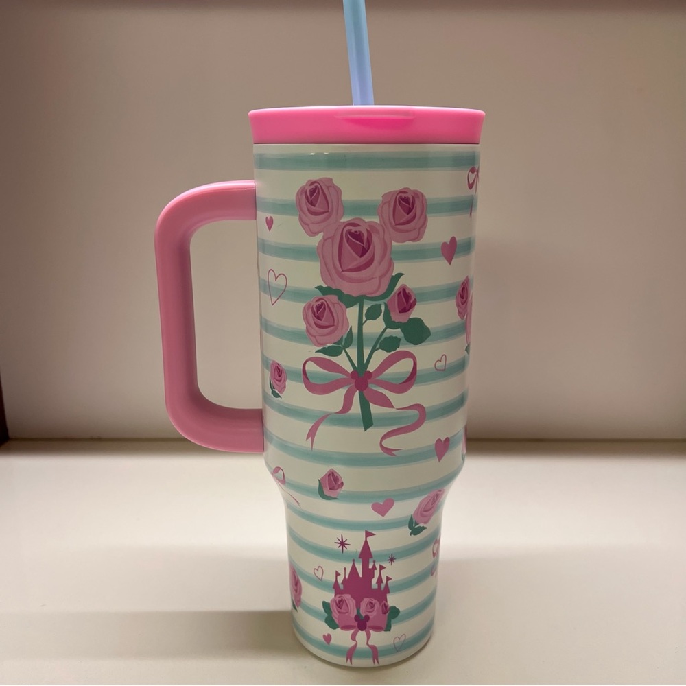 NEW 2026 WALT DISNEY WORLD CASTLE BOW ROSES HEARTS HOT & COLD TUMBLER 40oz 🎀🩷🏰🌹